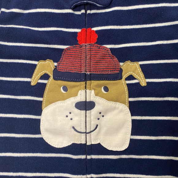 Boys 3T Navy blue Carters winter Bulldog Footed fleece Onesie - Picture 2 of 10